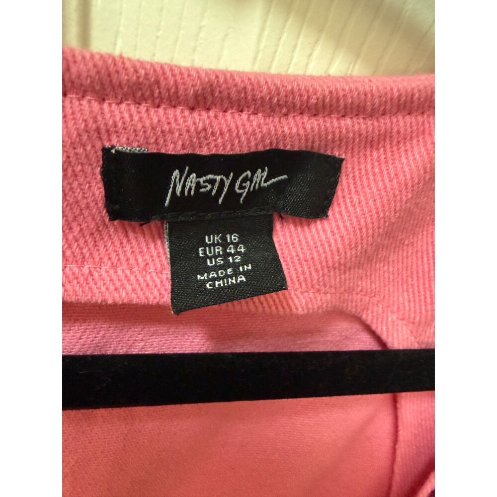 Nasty Gal Diamante Embellished Denim Mini Dress Pink Sz 12 - Picture 5 of 5